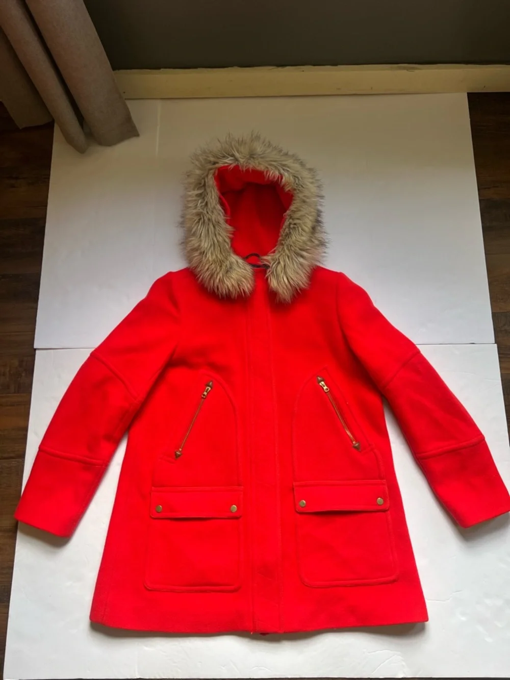 J CREW CHATEAU PARKA IN ITALIAN STADIUM CLOTH WOOL COAT RED- Size 16 - Picture 2 of 13